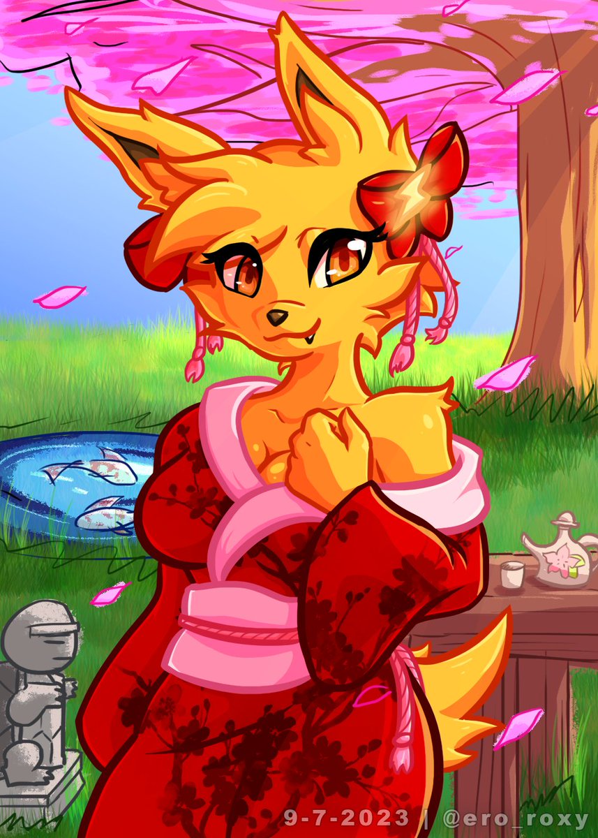 Thanks again for the fanart 🥰 Let me return the favour with your cute Jolteon! 😃

#pokemon #furry #kimono #eeveelution