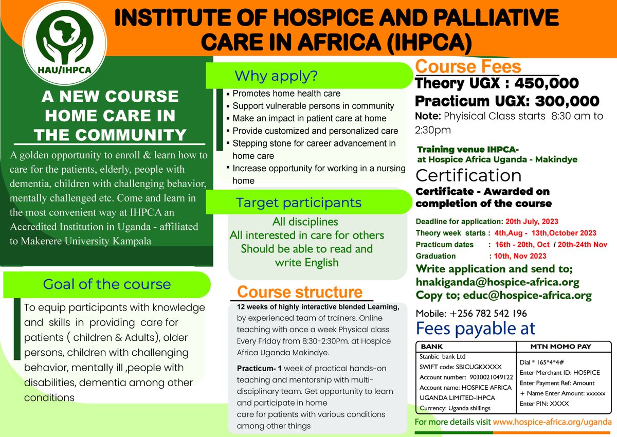 Come learn about home health care and how to support vulnerable persons in the community all in our HOME CARE IN THE COMMUNITY COURSE. 
It is short, affordable and highly impactful.