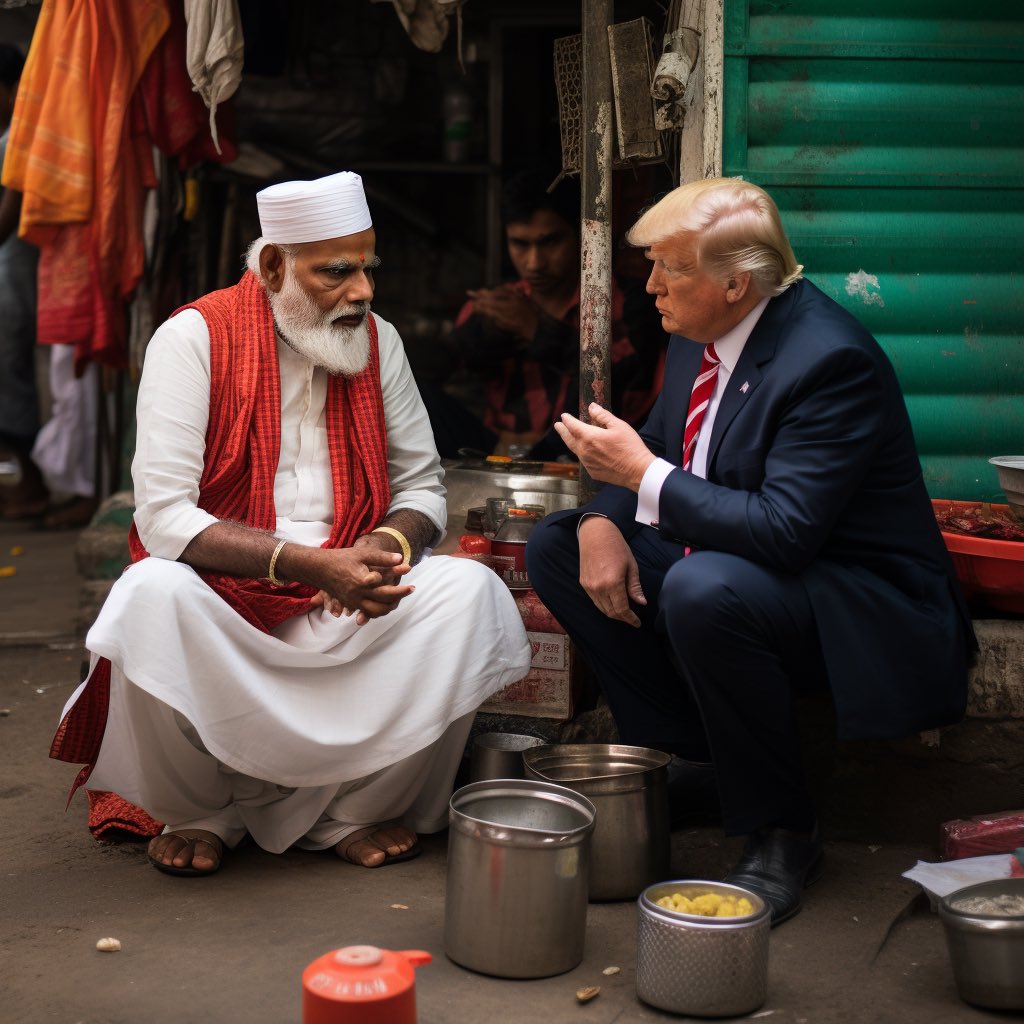 sufiyanmalik_'s tweet image. Talk over some roadside chai! #moditrump @narendramodi @realDonaldTrump 
Made with AI