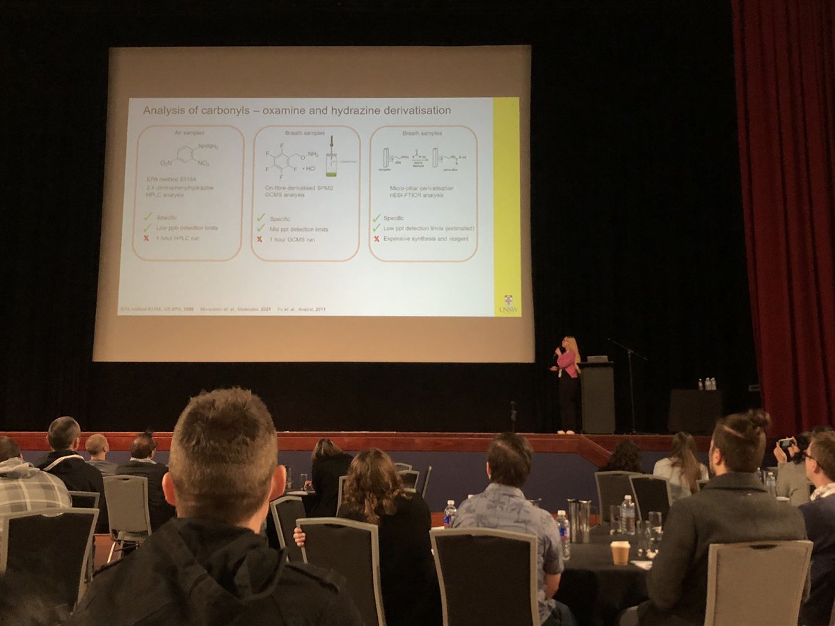 chellebalez's tweet photo. Lovely closing talk by @merryn_baker on the protocol optimisation of breath analysis by mass spec. So cool to see all the ways mass spec can be applied to answer numerous scientific questions! @anzsms https://t.co/JH7WQlzuEV