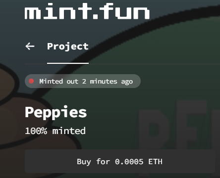 WE ARE OFFICALLY SOLD OUT.

TO OUR PEPPIES COMMUNITY WE NOW NEED YOUR HELP TO TREND #PEPPIES AND THE $PEPPIE CASH TAG.

TO ANYONE ELSE WHO WANT'S TO JOIN US 

BUY ON SECONDARY

VIA <a href="/opensea/">OpenSea</a> 

THANK YOU TO ALL 🙏

OFFICIAL LINK: 👇
opensea.io/collection/pep…