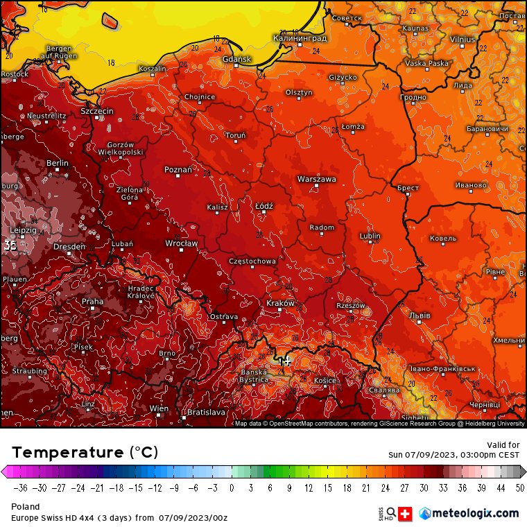 SOB_pl's tweet image. Przed nami kolejny z serii gorących, miejscami upalnych dni. Termometry pokażą do 30-32 stopni Celsjusza. 🌡️☀️🥵
Grafika: @Kachelmannwettr 
#obserwatorzyburz #lato #gorąco