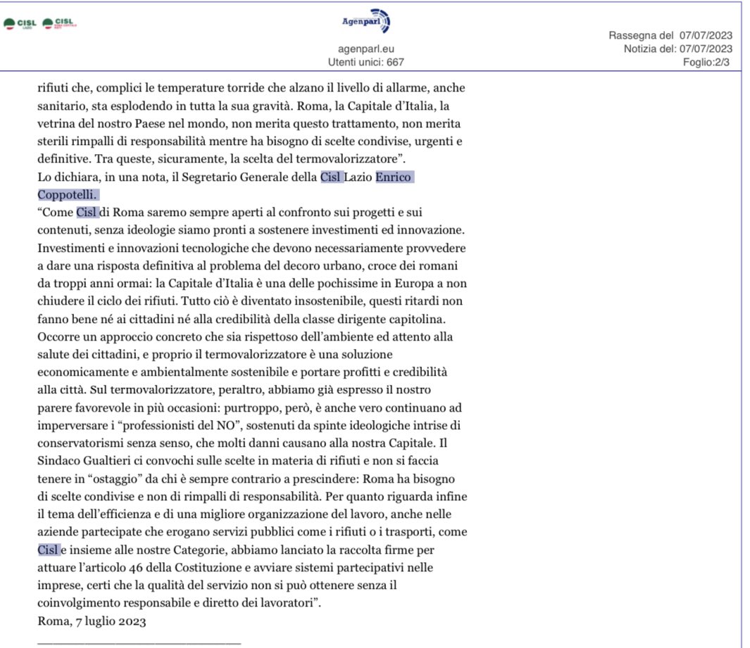 Cisl_Lazio's tweet photo. Su Avvenire e Agenparl Coppotelli sui rifiuti a Roma:È iniziata la raccolta firme Cisl per attuare Art.46 Costituzione e avviare sistemi partecipativi nelle imprese,certi che la qualità del servizio si può ottenere anche con il coinvolgimento responsabile e diretto dei lavoratori https://t.co/6QgDKqHxu0