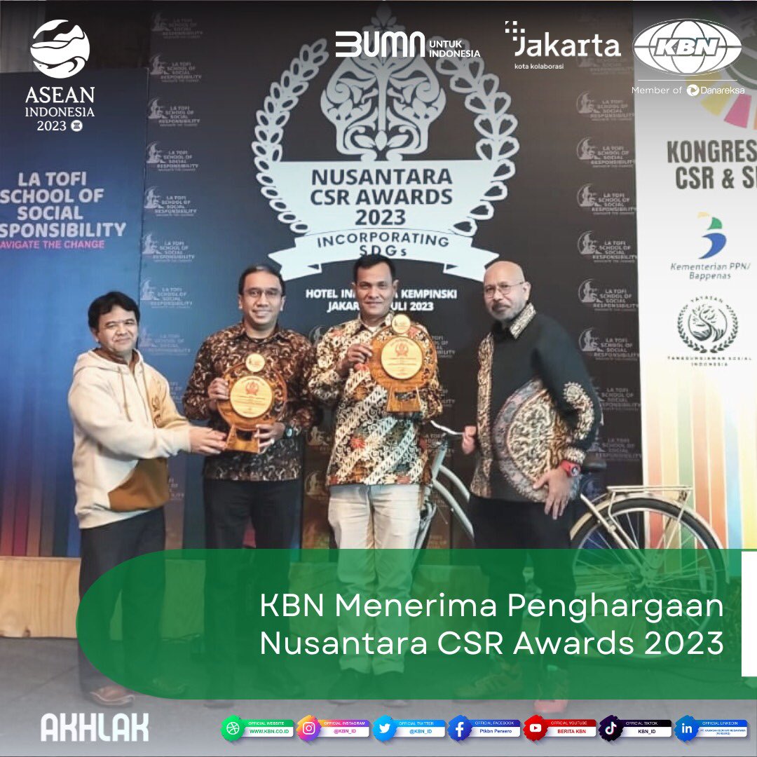 KBN_ID's tweet photo. PT KBN mendapatkan 2 penghargaan CSR-SDGs dengan kategori "Mengakhiri Kelaparan" dan "Kategori Kota dan Komunitas Yang Berkelanjutan.
#CSRAwards2023
#PTKBN
#KBNTOP
#BUMNUntukIndonesia
#JakartaKotaKolaborasi https://t.co/ggcvNAAli7