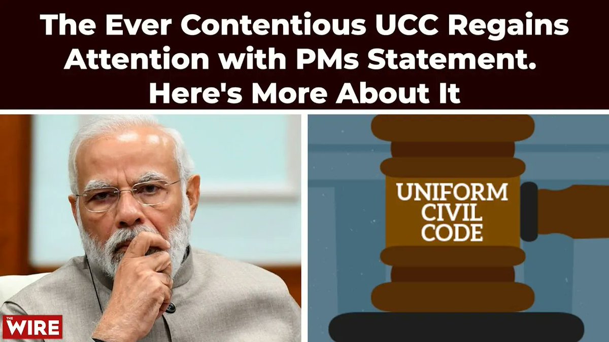 thewire_in's tweet photo. #Law | Discourse around the UCC has gained ground after PM Modi's statement in a political rally in Bhopal. Here we try and understand the policy, it's implications and the different opinions around it. | @AanchalPoddar13, @sharatpradhan21

#Watch: https://t.co/cU9bTCfk25 https://t.co/itWOE3U2vw