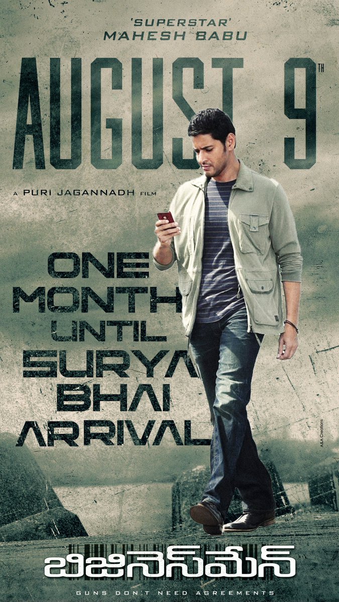 This August,
Get Ready for SSMB madness !!  🙌🏻

ONE MONTH UNTIL SURYA BHAI ARRIVAL 😎

Super 🌟 <a href="/urstrulyMahesh/">Mahesh Babu</a> 🔥

#Businessman4K Special Shows Loading ⌛
