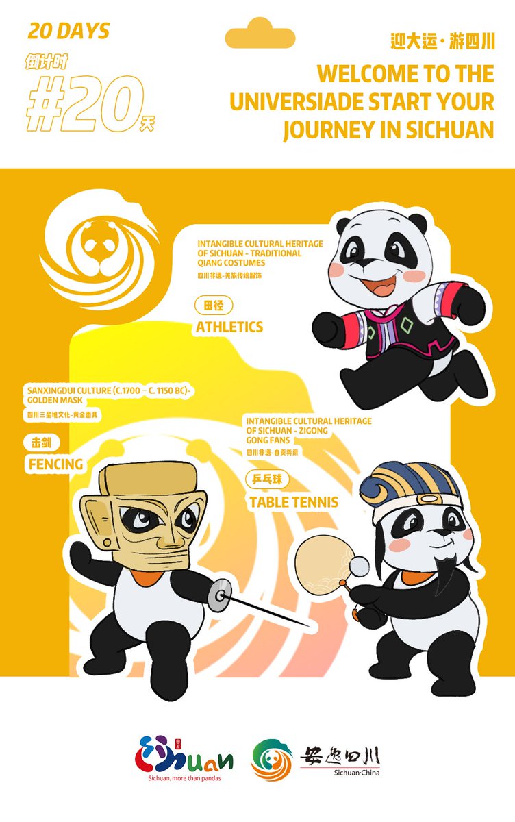 Amazingsichuan's tweet image. Today marks the 20 days countdown of the highly anticipated Chengdu #FISUGames Opening Ceremony! #20DaysToGo #DailySports 
@Amazingsichuan 
@Chengdu2021 
@Chengdu_China