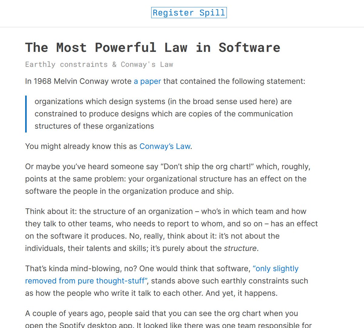 thorstenball's tweet photo. I wrote about something I've been fascinated by for a few months now: the most powerful law in software.

Newest Register Spill here: https://t.co/IhGtmOASJz https://t.co/PoNmuOz3O6