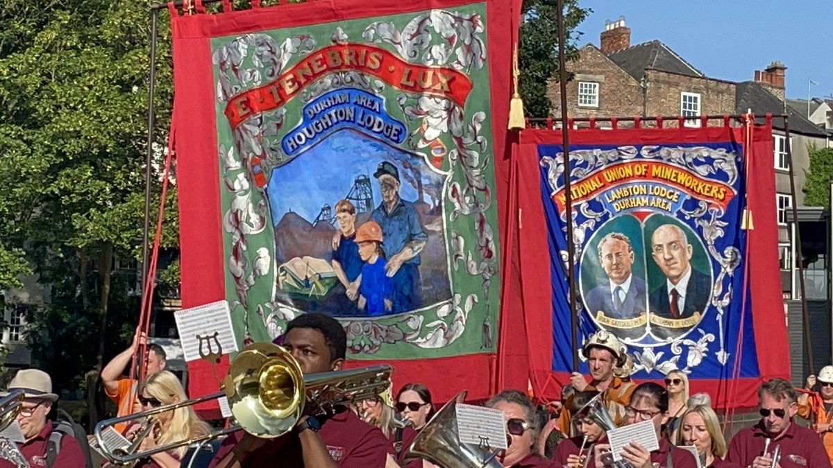 Come and march with the Houghton and Lambton colliery banners at Durham Miners’ Gala 2023, from the beginning of the day at Houghton’s Welfare Hall right through the events of the day at Durham during the 137th Big Meeting. 
🎬 youtu.be/94TpJuyyYxQ