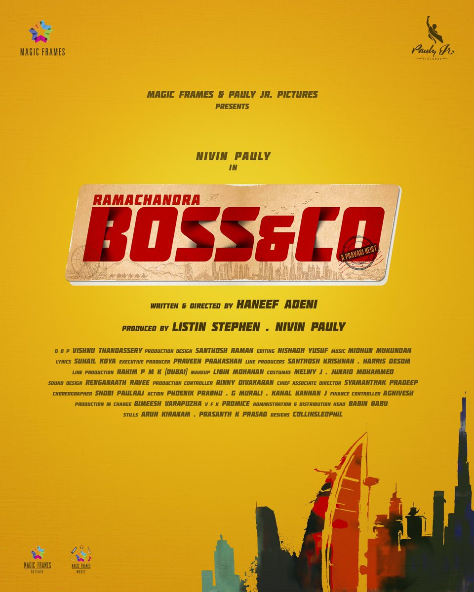 FilmManiacz's tweet photo. NP 42 Titled as Ramachandra Boss and Co
#RamachandraBossandCo 🕶️

Lights ; Camera ; HEIST !!!
Rolling the common man’s journey filled with fun, thrills and hope😊

#NivinPauly | #HaneefAdeni | #ArshaChandiniBaiju | #MamithaBaiju | #Vinayforrt | #JafferIduki #ListinStephen #NP42 https://t.co/x0xqIEiVdS