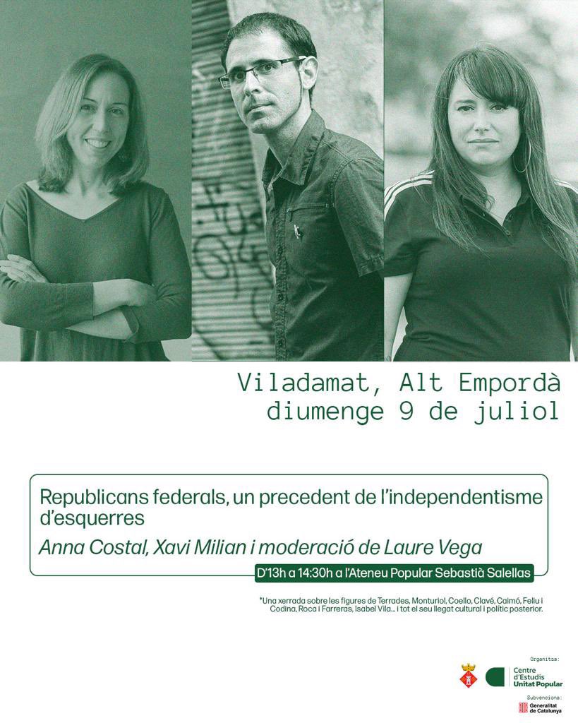 Avui anem a Viladamat, on s’hi cou una jornada de debat i cultura de <a href="/RuraliaCat/">Ruràlia</a>. Xerrades amb  <a href="/CostalFornells/">Anna Costal i Fornells</a>, <a href="/XaviMilian/">Xavi Milian Nebot</a>, @alber__blanc, <a href="/jeanne_moisand/">Jeanne Moisand</a>, <a href="/albertbotran/">Albert Botran Pahissa</a> i <a href="/laurevega/">Laure Vega</a>. I, a les 20 h, recital de <a href="/BeldaCarles/">Carles Belda Valls</a>, que després repetirà amb nosaltres. I ja ho tindríem!