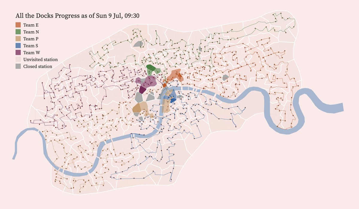 Our last #LondonDataWeek event has started! 5 @allthedocks teams of cyclists are cycling to every single Santander Cycle Docking Station today, collecting data (live) about their cycling routes and the docks themselves 👇