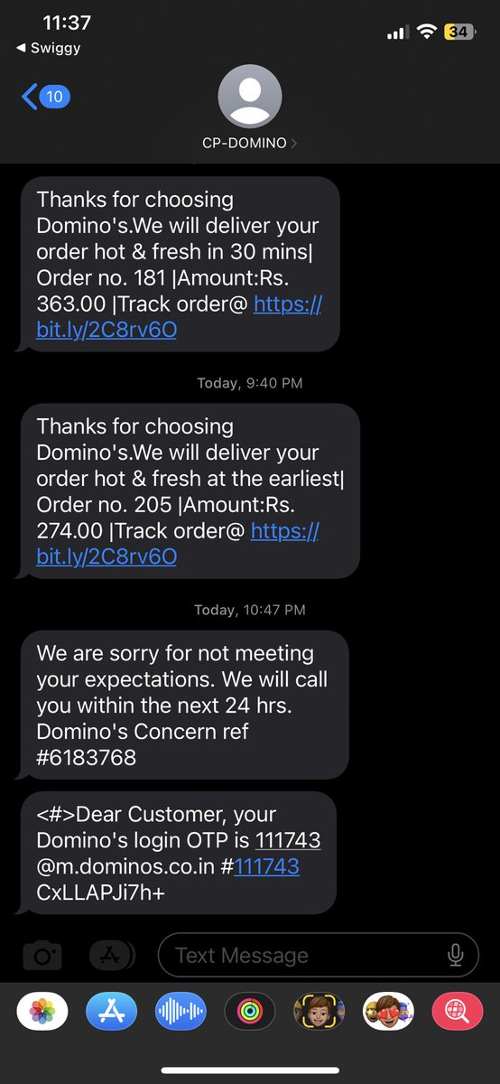 premsandy's tweet photo. I have ordered cheeseburst margherita from @dominos @dominos_india via @Swiggy . Placed ordered at 9:40 pm yesterday and received order at 11:50 pm. Gap of 2 hrs 10 mins. I was so hungry to have this, tried to contact swiggy, it was on auto response and dominos number was invalid https://t.co/ZQBBZLjwEO