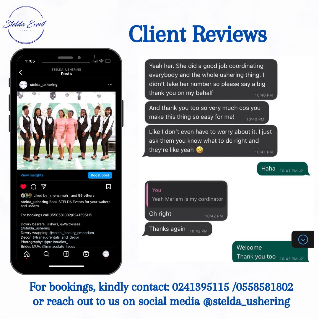 At Stelda, we believe professional event staffing is the key to creating unforgettable experiences. Here’s what one of our happy clients had to say:

#eventstaffing #ClientTestimonial #Ghana