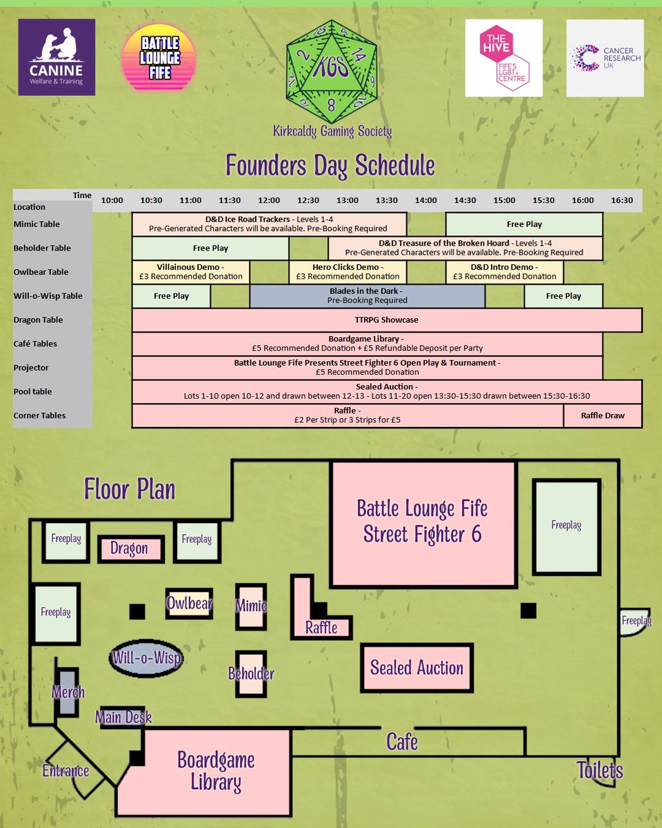 Its Founders day today. 
We will have board game and RPGs running all day. The raffle and Auction with a lot of cool gear on offer.
 <a href="/BLF_FGC/">Battle Lounge Fife</a> are running Street Fighter 6 starting with some open play an ending with a tournament.

#Kirkcaldy #fife #rpg #dnd #StreetFighter6