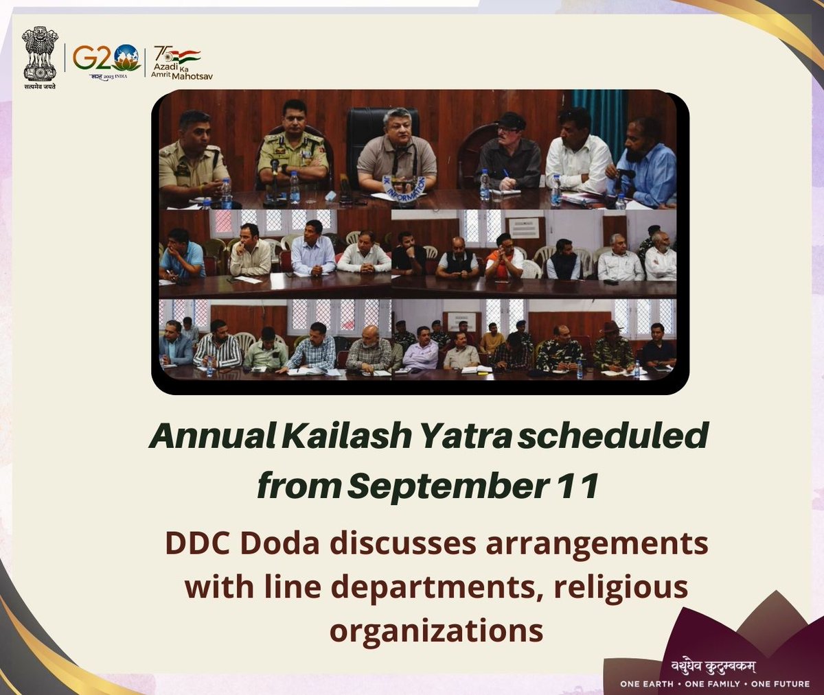 dcdodaofficial's tweet image. #ProgressingJK 
Annual Kailash Yatra scheduled from September 11 ;
DDC Doda discusses arrangements with line departments , religious organizations.
@diprjk 
@ddnewsSrinagar 
@PIBSrinagar 
@ddnews_jammu