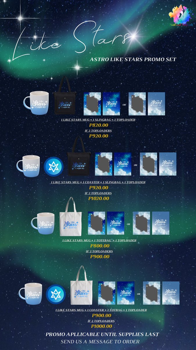 paintnfootprint's tweet photo. WTS/LFB: PH

#ASTRO Like Stars Inspired Set in Day and Night Version! Please refer to the photos below for the prices. 

This will be available until stocks last.
For orders/inquiries, DM us. 
TYSM. 💙

#PaintandFootprints #LikeStars #AROHA https://t.co/a1NWcU8zuz