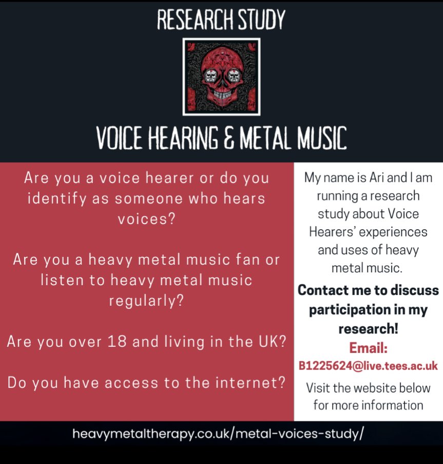 Please RT this study about hearing voices and heavy metal music 🙏🙏🤘🤘

heavymetaltherapy.co.uk/metal-voices-s…