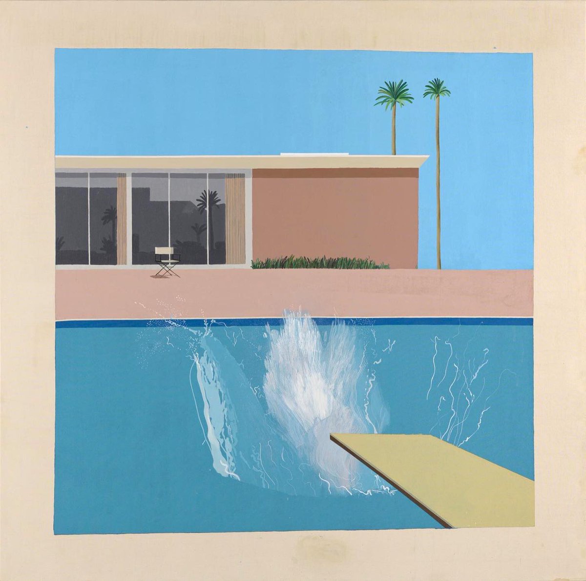 Happy birthday David Hockney! 💙 Summer wouldn't be the same without 'A Bigger Splash' at Tate Britain.

Hockney's painting is on free display inside 'In Full Colour: 1960-70'. Dive in this summer. ☀️ bit.ly/3pu0lRs

💦 #DavidHockney A Bigger Splash 1967 © David Hockney