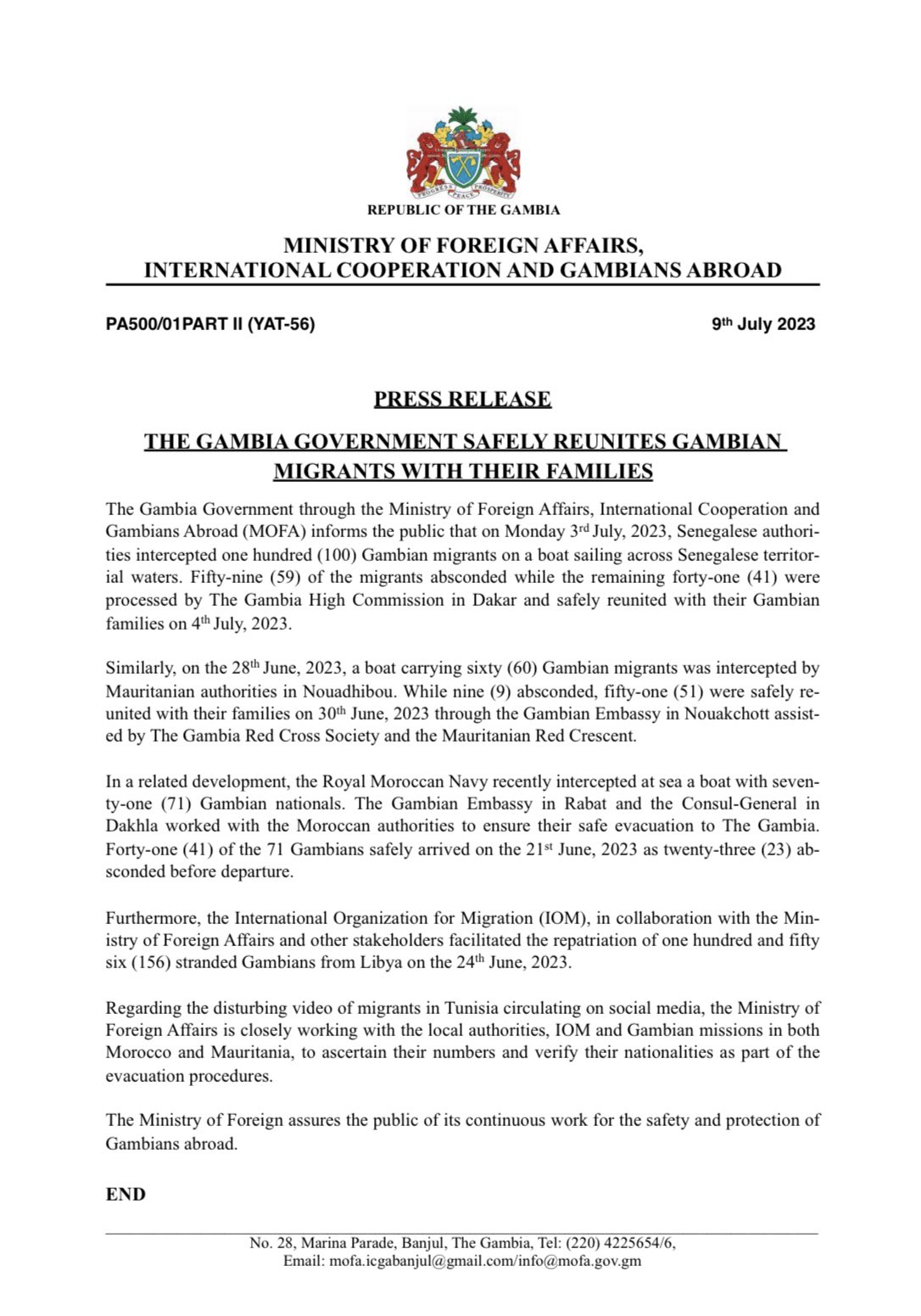 Ministry of Foreign Affairs - The Gambia on Twitter: "Press release