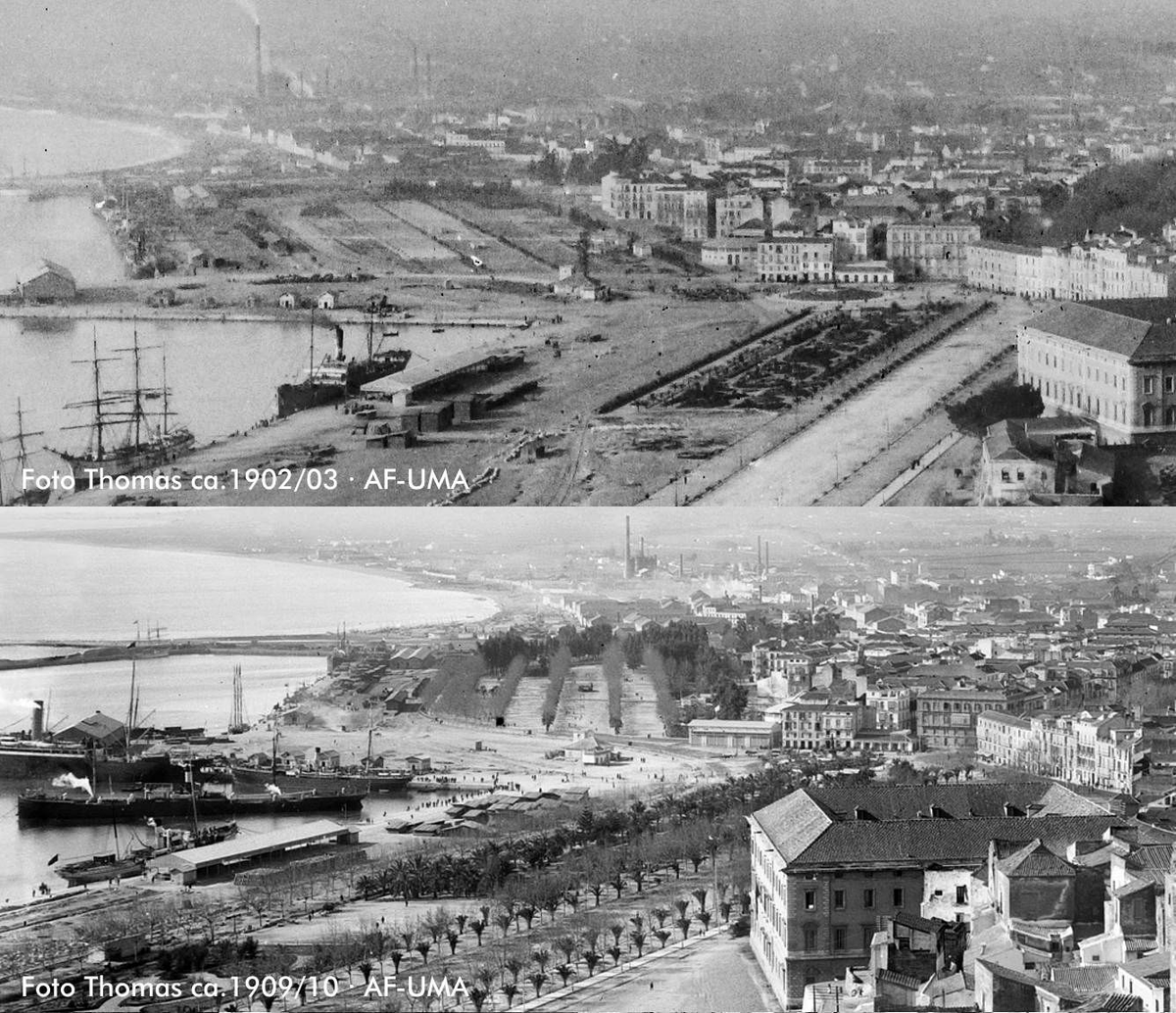 MalagaDonde's tweet photo. 1/5 Evolución del Paseo de Heredia en la primera mitad del siglo XX a través de seis fotografías tomadas desde Gibralfaro.
Ya ganada una gran porción de terreno al mar con la gran reforma del puerto a finales del siglo XIX, se creó una zona de jardines y árboles conocida como... https://t.co/D8Zr0cY62z