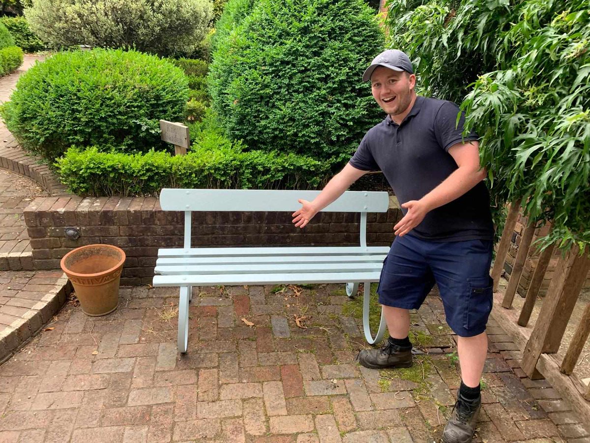 Our Grounds and Gardens Manager, Sam, is happy to have restored another of the benches in the Master's Garden! Only 6 more to go, keep up the good work Sam!