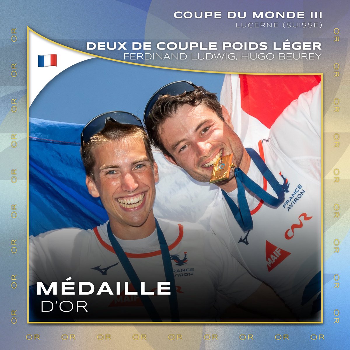 🚣🇨🇭🥇 L’OR POUR FERDINAND LUDWIG ET HUGO BEUREY ! 

Notre deux de couple poids léger s’impose sur le Rotsee et signe ainsi sa première victoire en coupe du monde !

📸 @MediasAviron

-----
#FranceAviron #WRCLucerne #WorldRowingCup
@MAIF @CNR_Officiel @MizunoFrance @lecoqsportif