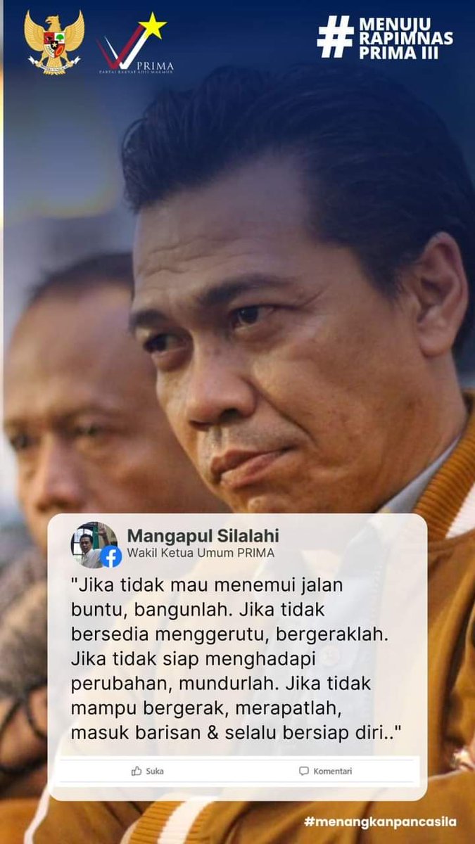 Nyala darah juang jangan pernah padam.

#PartaiRakyatAdilMakmur
#PartainyaRakyatBiasa
#MenangkanPancasila
#IndonesiaPRIMA
#DPWPRIMAKepulauanRiau