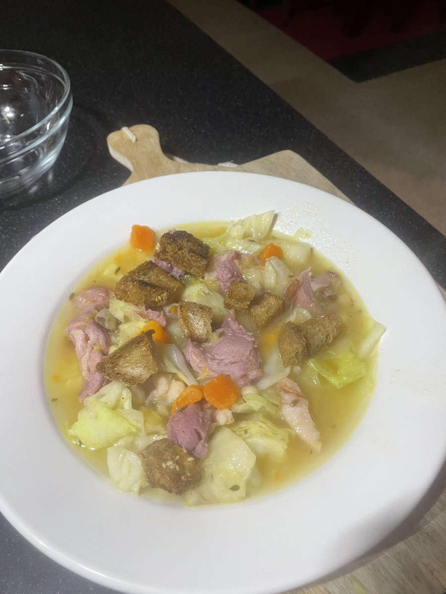 rieskitchen's tweet photo. Ready for stage 9 
Garbure with garlic croutons from plat du tour 2023 stage 5 
#platdutour #couchpeleton #sbstdf  #tdf2023 https://t.co/vwO3uxMQlx