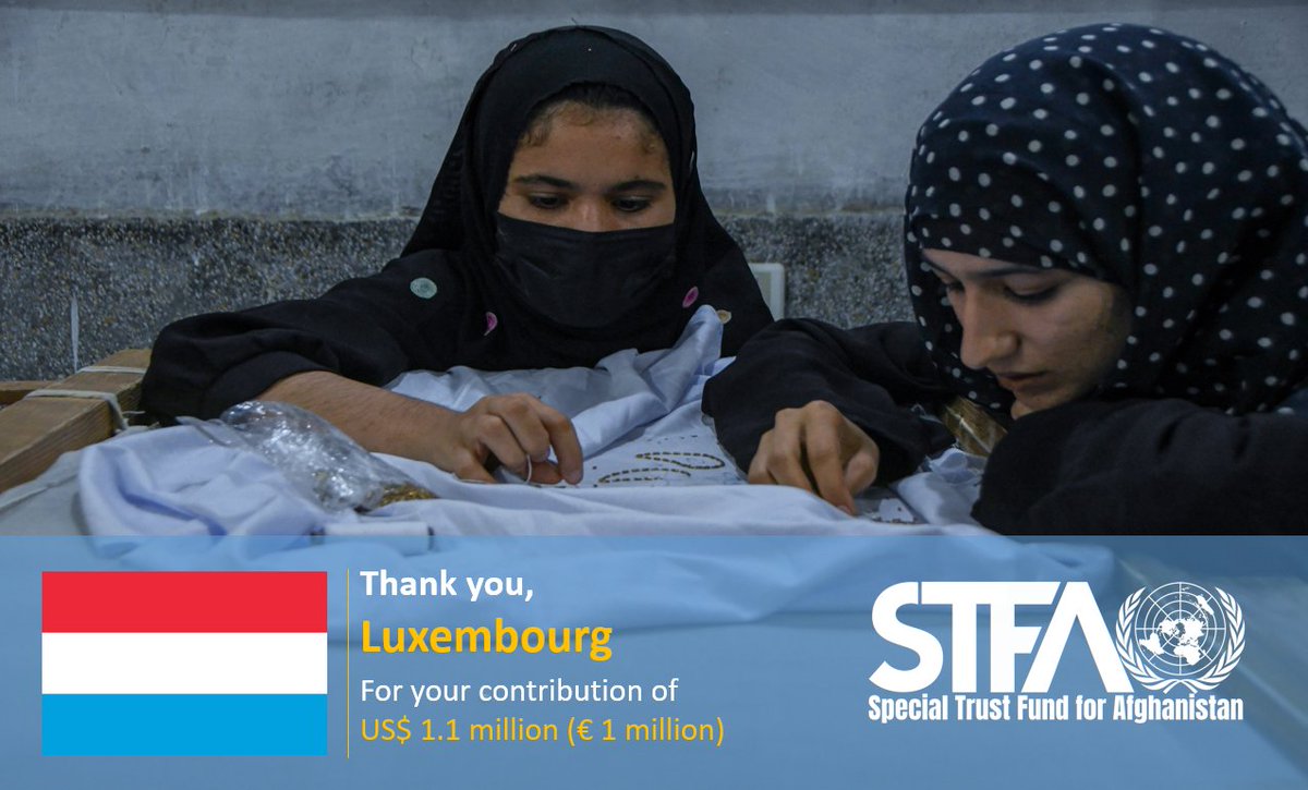 Merci, #Luxembourg 🇱🇺!

THANK YOU🇱🇺 for your 2nd generous #contribution to #STFA 🙏This will help @unafghanistan continue support #BasicHumanNeeds in #Afg.
Together, we can empower vulnerable Afg, esp women & girls 4 tmrw. 

#OneUN #UNSFA #DeliveringAsOne #NEXUS #DurableSolutions