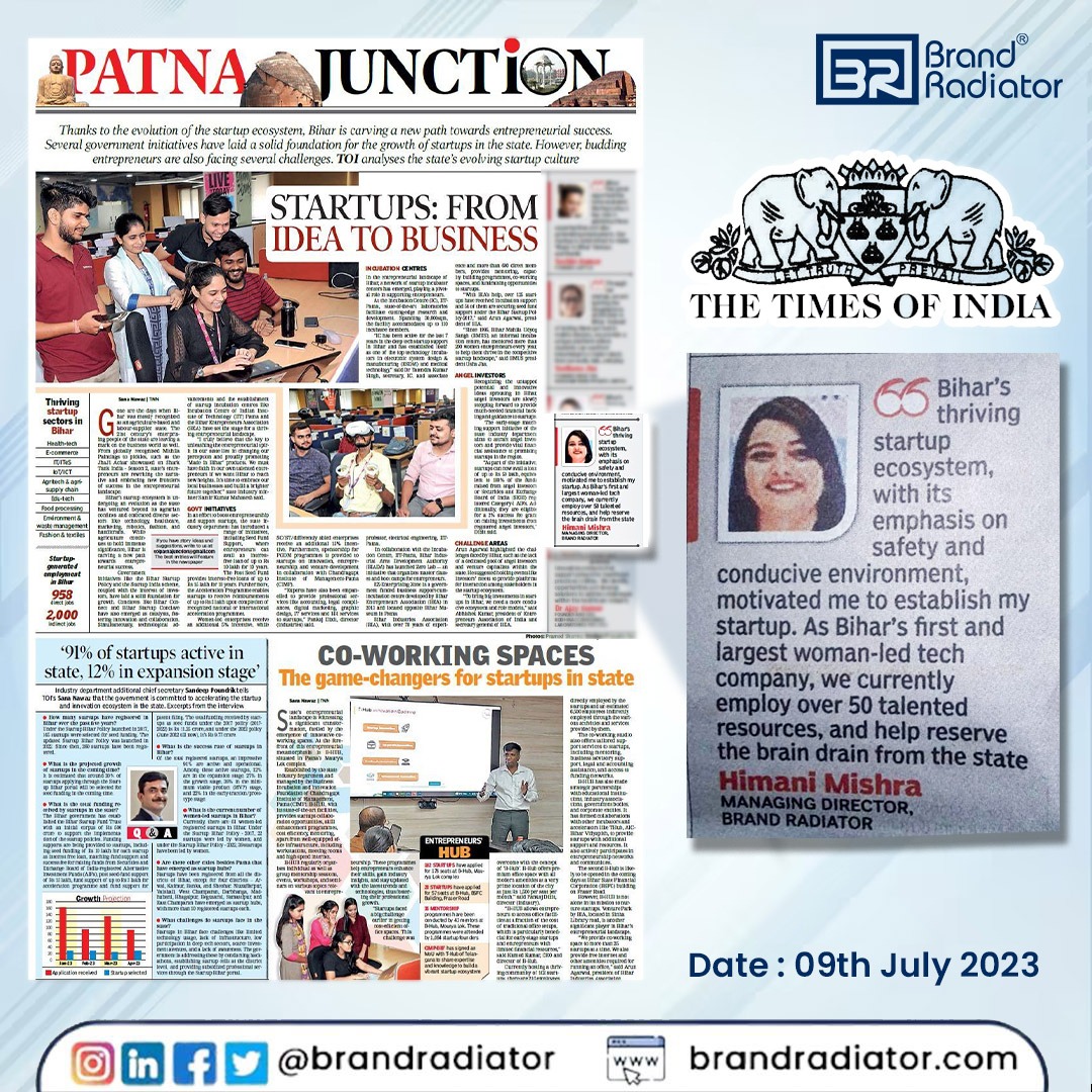BrandRadiator's tweet photo. Our #powerpuffMD
@himanimish
thought on establishing her company in Bihar secured a featured column in the @Timesofindia , for STARTUPS: IDEA TO BUSINESS dated 09 July, 2023 #powerpuff #timesofindia #featured #startups #business #opinion #entrepreneur #digitalmarketing https://t.co/hw4nbFCtnD