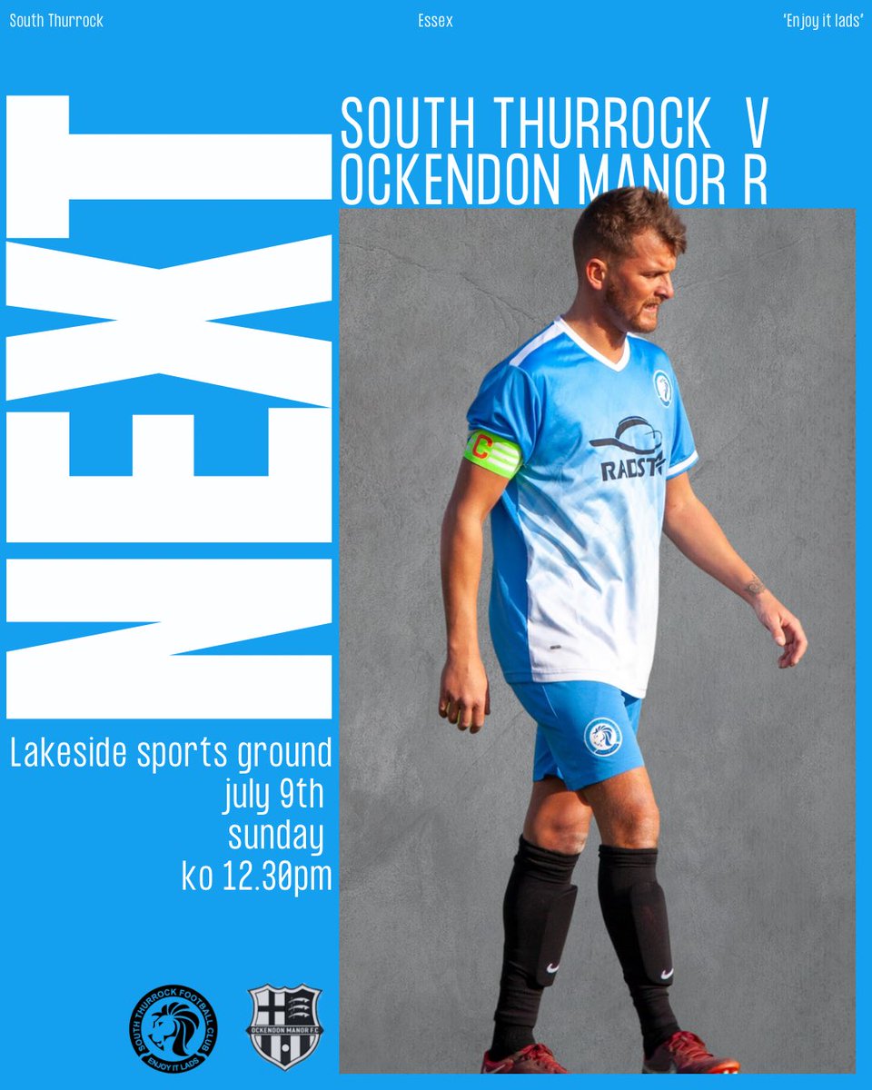HERE WE GO ! first game of pre season starts today as we face @ockendon_manor_res at @lakesidesportsground . Kick off at 12.30pm food and drinks are available at the pitch today also seating areas. Good luck to both #souththurrockfc