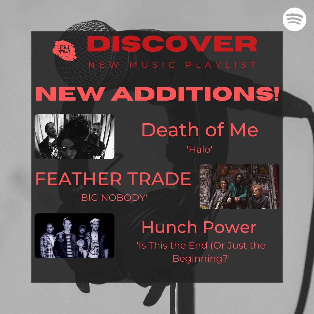 Full Pelt Music (@fullpeltmusic) on Twitter photo NEW ADDITIONS to our 'Discover' New Music Playlist:
<a href="/deathofmebanduk/">Death Of Me</a> - 'Halo'
<a href="/FEATHERTRADE/">π
ππππππ πππππ</a> - 'BIG NOBODY'
<a href="/hunchpowerband/">Hunch Power</a> - 'Is This the End (Or Just the Beginning?'
Listen, Follow & Discover your new favourite act π
spoti.fi/3Hikson NEW ADDITIONS to our 'Discover' New Music Playlist:
<a href="/deathofmebanduk/">Death Of Me</a> - 'Halo'
<a href="/FEATHERTRADE/">π
ππππππ πππππ</a> - 'BIG NOBODY'
<a href="/hunchpowerband/">Hunch Power</a> - 'Is This the End (Or Just the Beginning?'
Listen, Follow & Discover your new favourite act π
spoti.fi/3Hikson