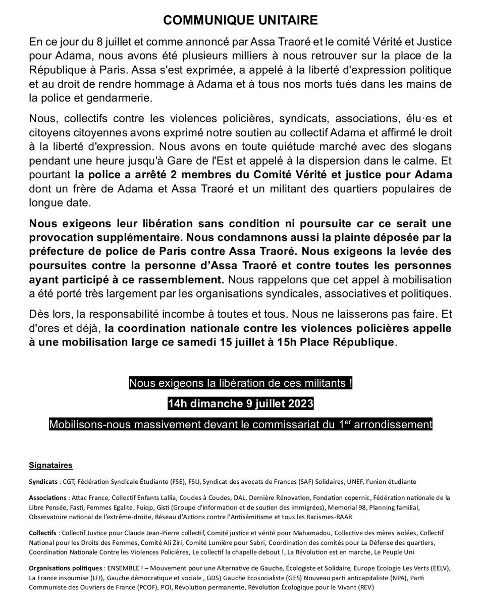 93Fsu's tweet photo. ❌ STOP aux #ViolencesPolicieres institutionnalisées !
Toutes et tous mobilisé-es dès cet après-midi et le 15 juillet !
#marcheAdama @FsuNationale https://t.co/sgAPqjoMYb