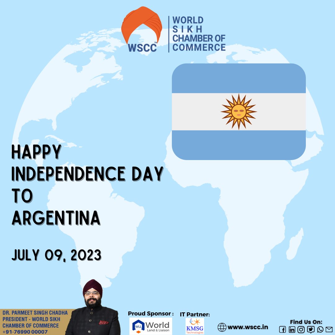 Happy Independence Day, Argentina! May you continue to soar to new heights and prosper as a nation. Viva la Argentina!

#worldwidebusiness #skillenhancement #entrepreneur #business #ceo #chamberofcommerce #ficci #phd  #sikh #wscc #wbn #tiger
#motivation #motivationalspeech https://t.co/5qAVboNtoM