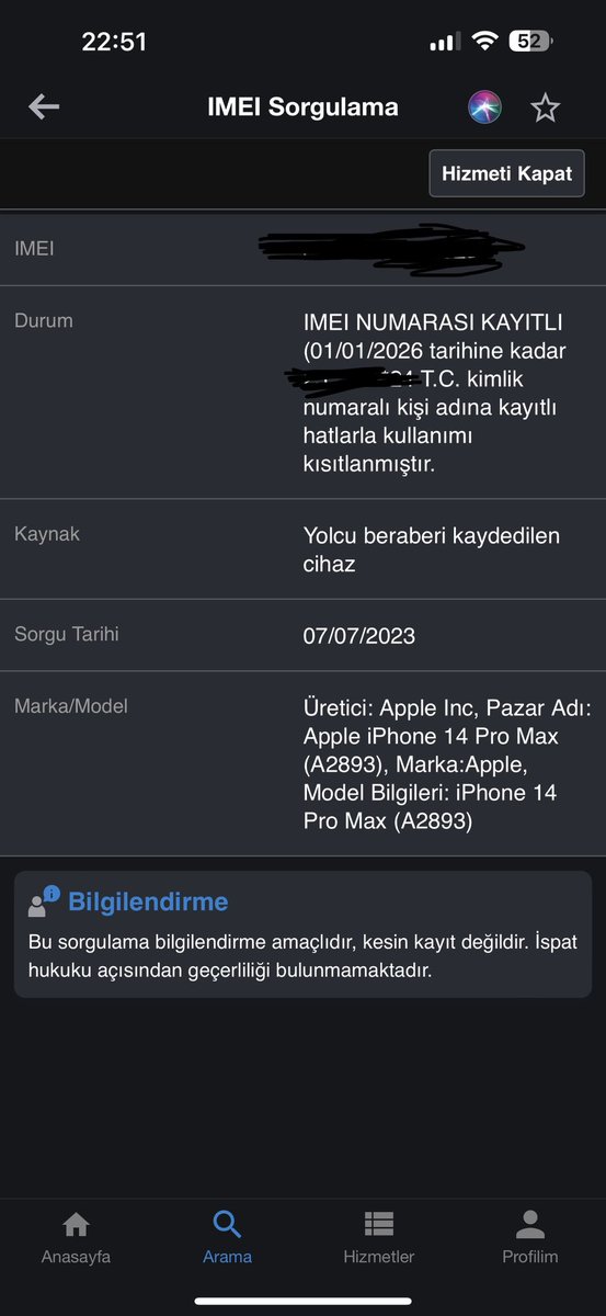 Bu islemi yapmama ragmen servis yok sebeke yok uyarisi ile karsilastim. 
#imei / #imeikayıt / #btk / #BTK