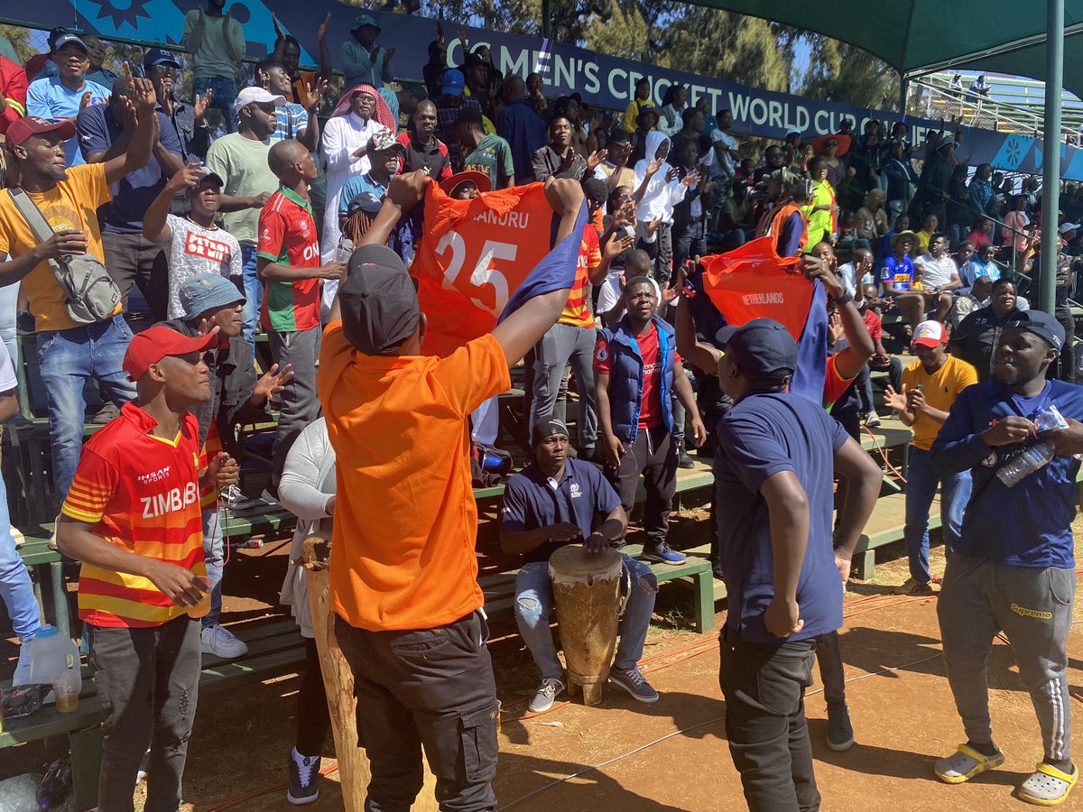 Zim fans have adopted the Dutch for the final. Singing and dancing despite their own team’s heartbreaking exit. #CWC23Qualifiers