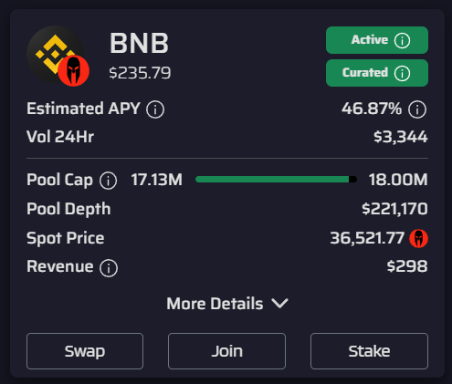 The $BNB pool caps increased from 17M -> 18M $SPARTA to to allow in more liquidity @BNBCHAIN #BNB