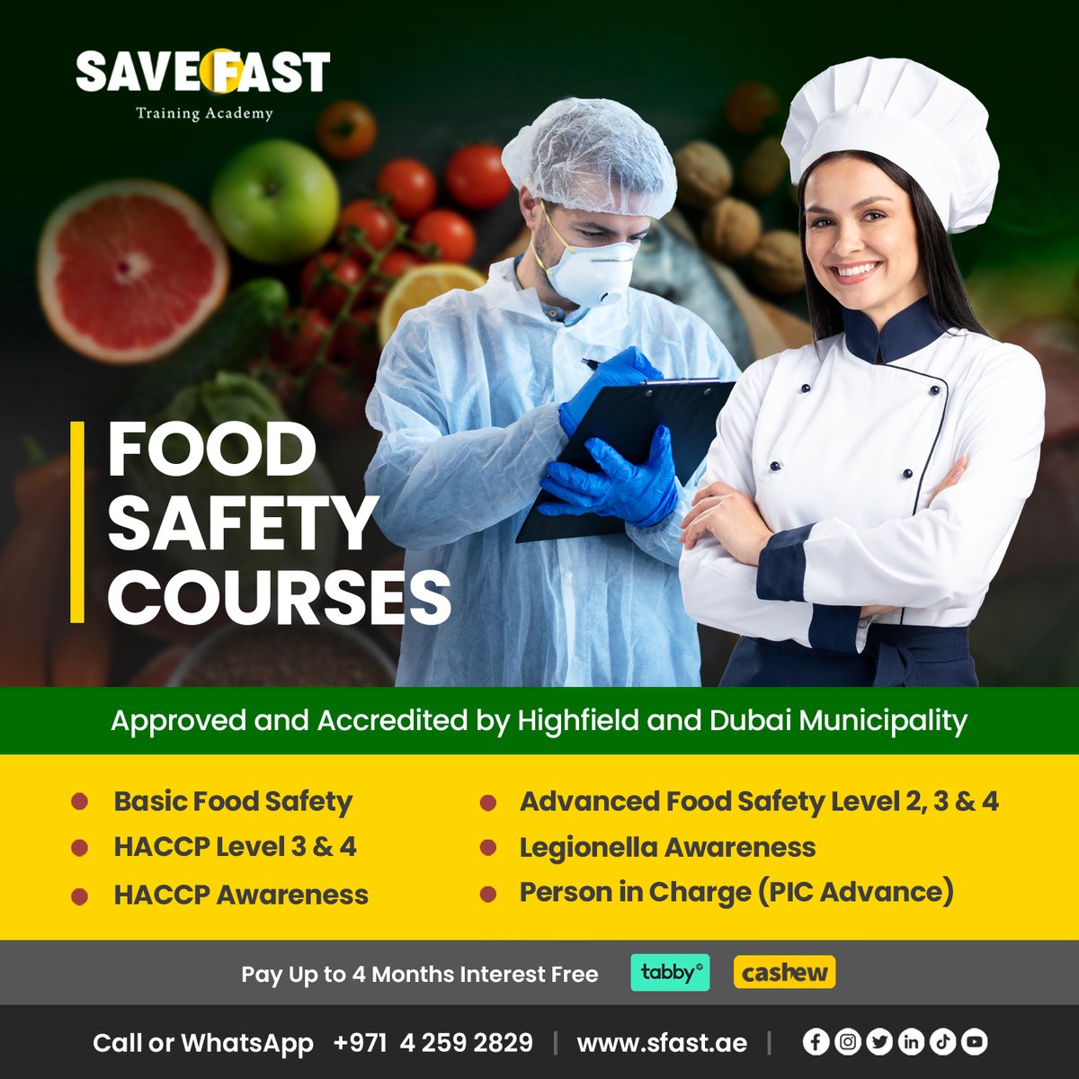 Invest in Your Professional Growth
Join Our Comprehensive Food Safety Courses Today!

Call or WhatsApp:
+9714 259 2829

sfast.ae

#foodsafety #foodsafetycourses #food #foodindustry #foodprofessional #foodsafetyfirsy #haccp #dubaimuncipality #hotel #restaurant