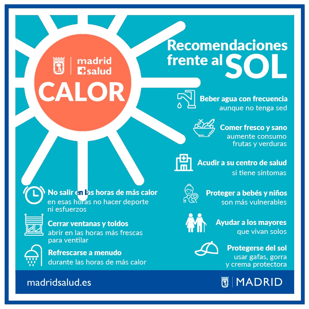EmergenciasMad's tweet photo. ⚠️El Ayuntamiento de Madrid mantiene activado el protocolo por #olasdecalor y lo eleva a nivel rojo 🔴 por temperaturas que, mañana lunes, pueden superan los 40º, según @AEMET_Madrid.

👇Te dejamos unas recomendaciones 
https://t.co/hNCDfrSIU6

@MADRID https://t.co/gI2ITVD9d5