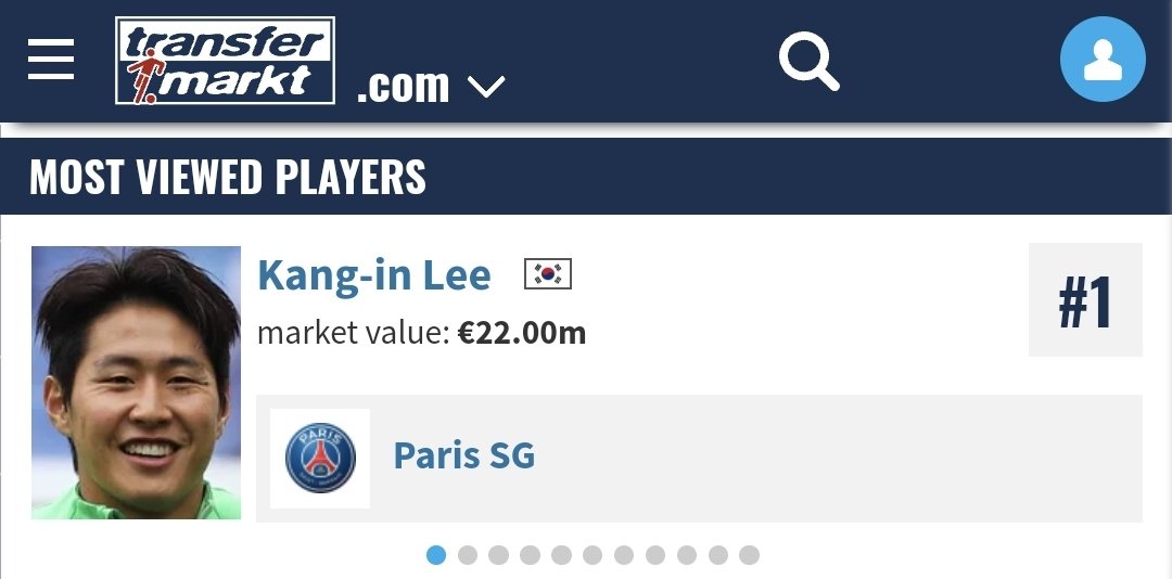 트랜스퍼마켓에서 가장 많이 보고있는 선수 PSG 이강인