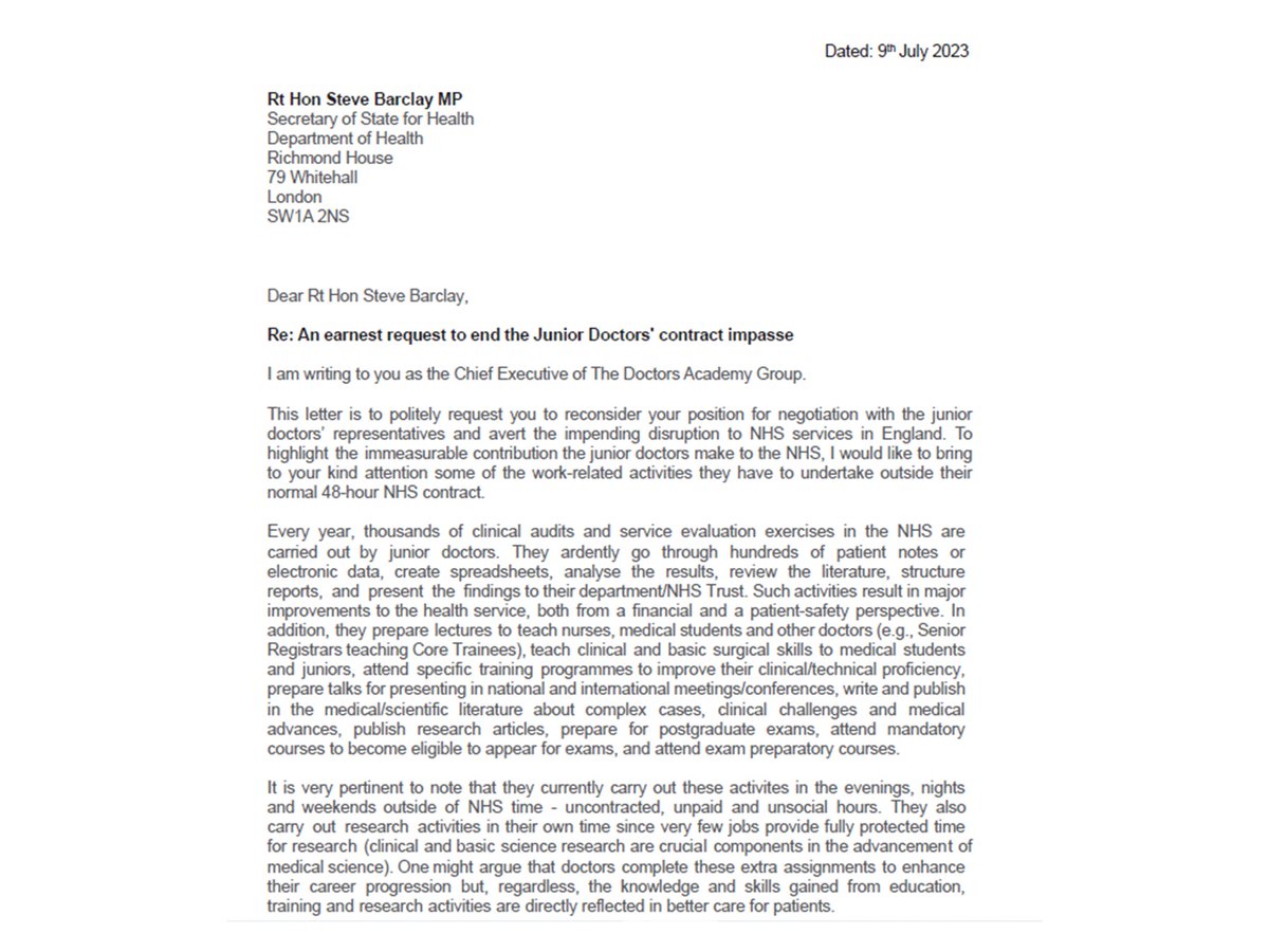 StuartEnoch's tweet photo. Fully support the industrial action by the junior doctors for the reasons outlined below in the letter to Mr Steve Barclay. https://t.co/XEEVrcHfXa
