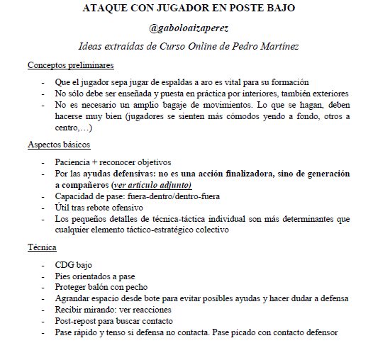 gaboloaizaperez's tweet photo. De hace unos años...

La importancia del juego desde el Poste Bajo. Algunas ideas:

-No exclusivo de jugadores grandes
-Aspectos básicos técnica individua
-Facilitar acciones de 1x1 por el movimiento sin balón de compañeros
-Distribuciones más eficientes https://t.co/c16d6qJNy2