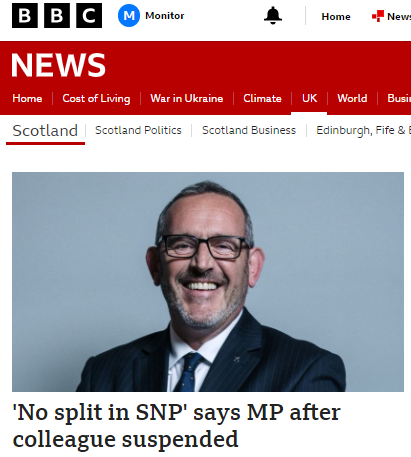 msm_monitor's tweet photo. With Labour split over free school meals, the two child-cap and now decriminalising drug use, and the BBC presenter scandal hitting the broadcaster, BBC Scotland desperately needed an 'SNPBad' diversion narrative. There wasn't any, so they've just made one up. https://t.co/59GXXb7RqZ