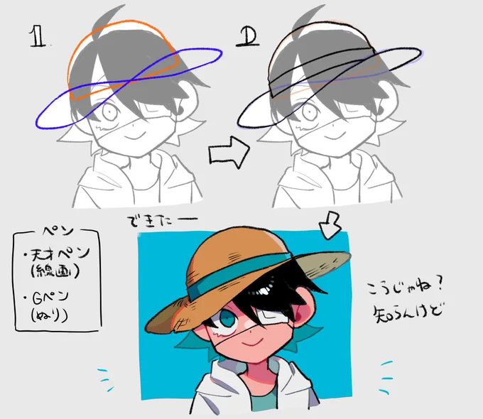 マジでワンピース描いてた頃以来に描いたよ麦わら帽子 