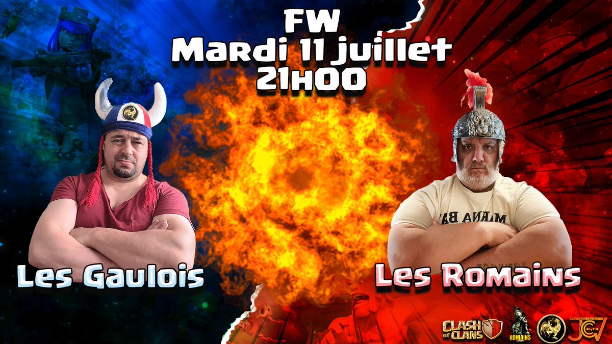 Slt les amies  ont vs attend mardi 11// à 21h  sur la chaîne twitch de  <a href="/katiaJCCV/">Katia / J'irai clasher chez vous</a>  pour une  rencontre  Team Gaulois  vs  Team Romain  
Hesiter pas a venir  encourager  les teams.