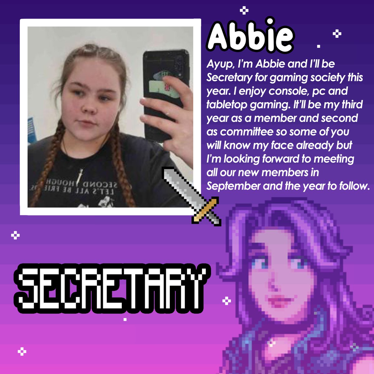 USSUGaming's tweet photo. Next up in the 2023/24 committee introductions is Abbie - who will be taking the role of Secretary! https://t.co/LnW8m4CEHc