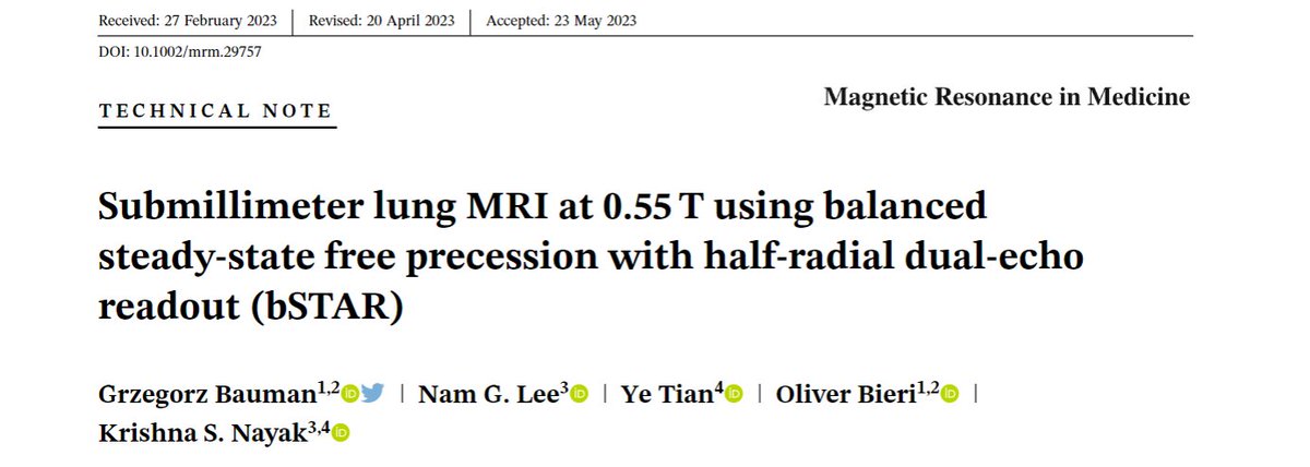 We are happy to present out recent work in cooperation with the University of Southern California showing feasibility of submillimeter morphologic #lung #MRI at #lowfield 0.55T:
onlinelibrary.wiley.com/doi/full/10.10…