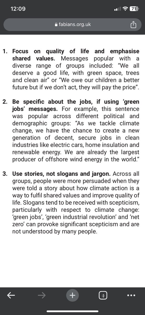 Seems a good day to highlight our research into politicians’ climate messaging, particularly on “green jobs”. With @BenCooper1995 In short, it’s complicated and nuanced. Sorry about that. fabians.org.uk/wp-content/upl…