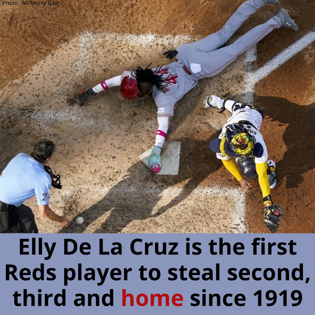 De La Cruz has stolen 16 bases in 30 games -- and three of them were all racked up in the seventh inning of Saturday's game. bit.ly/3POBUbX